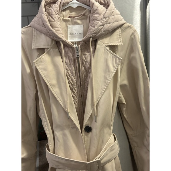 Avec Las Filles Trench Coat Removable Hood SzM Work Brunch Business Jeans Nwot - Picture 2 of 12